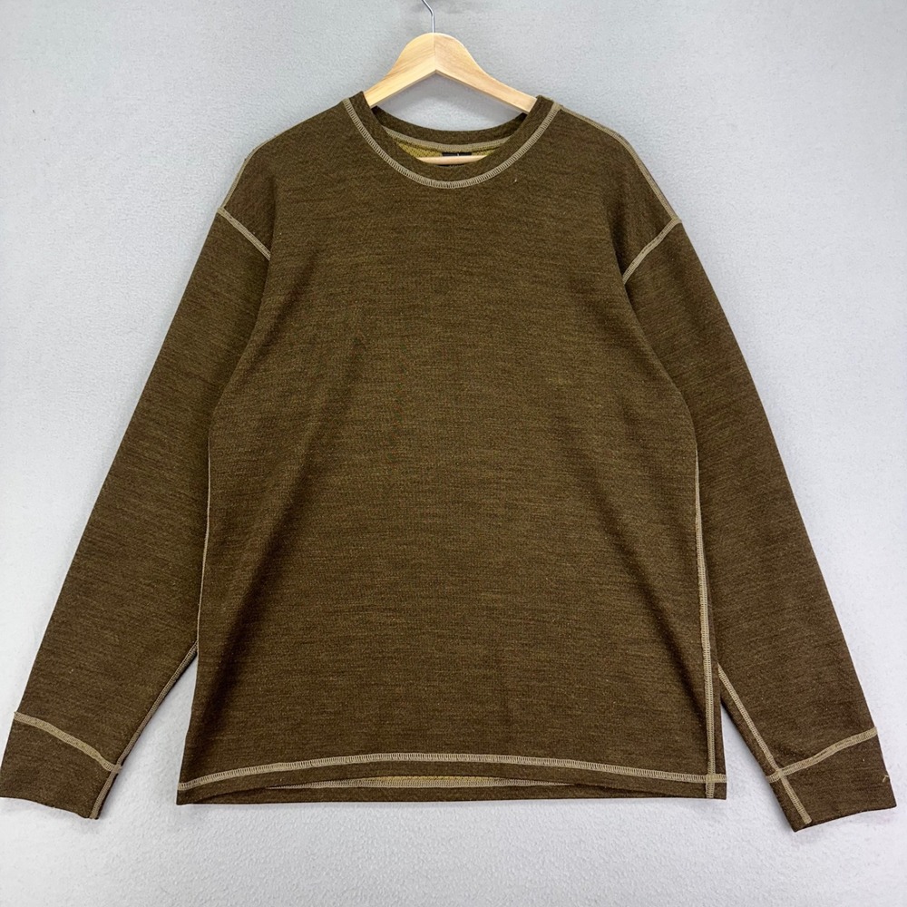 VTG 90s prAna Sweatshirt Mens Large Brown Long Sleeve Knit Crewneck Tee USA made